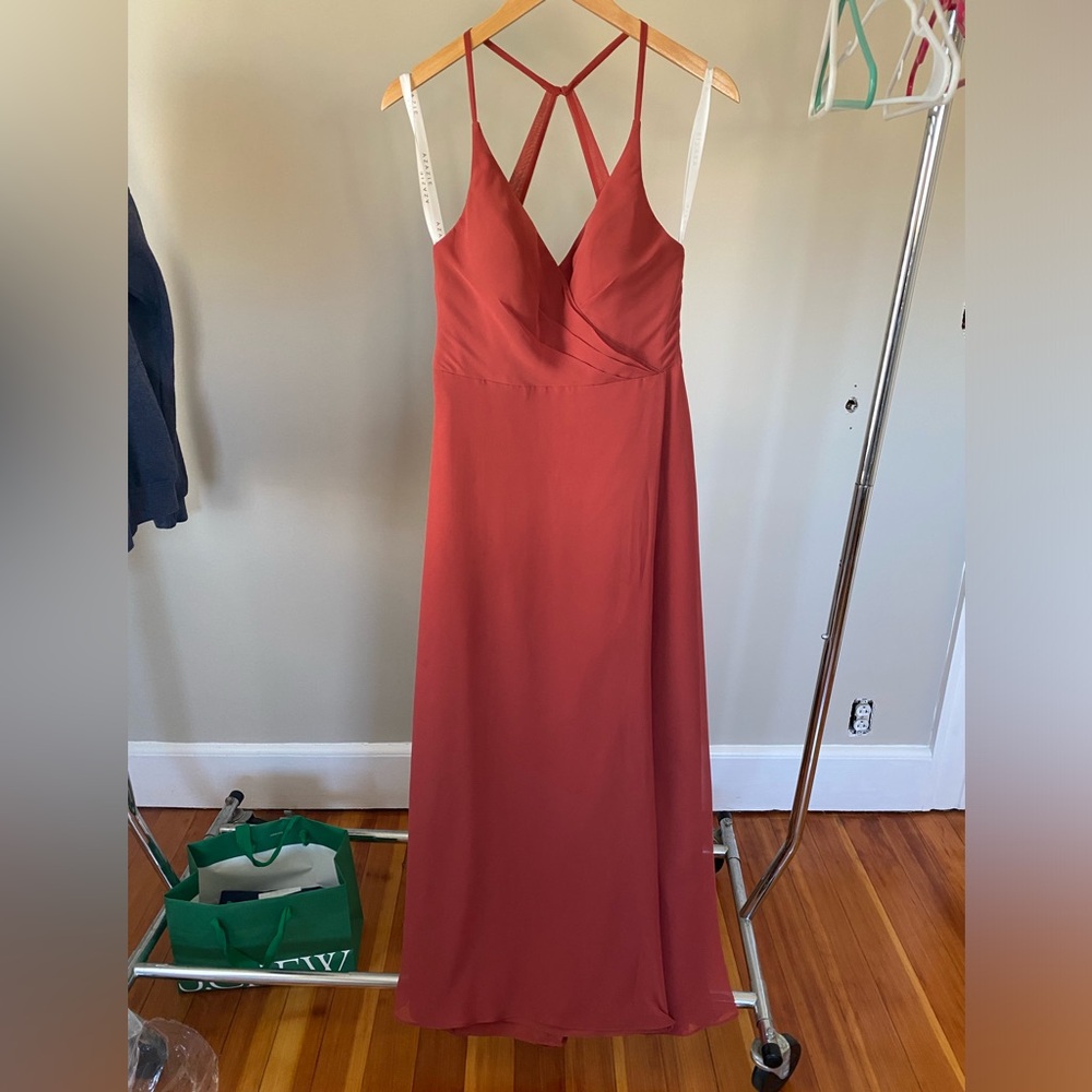 Azazie Davis terracotta A-line V-neck chiffon dress - like new